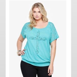 TORRID Lace Cross and Sleeves Raglan Shirt